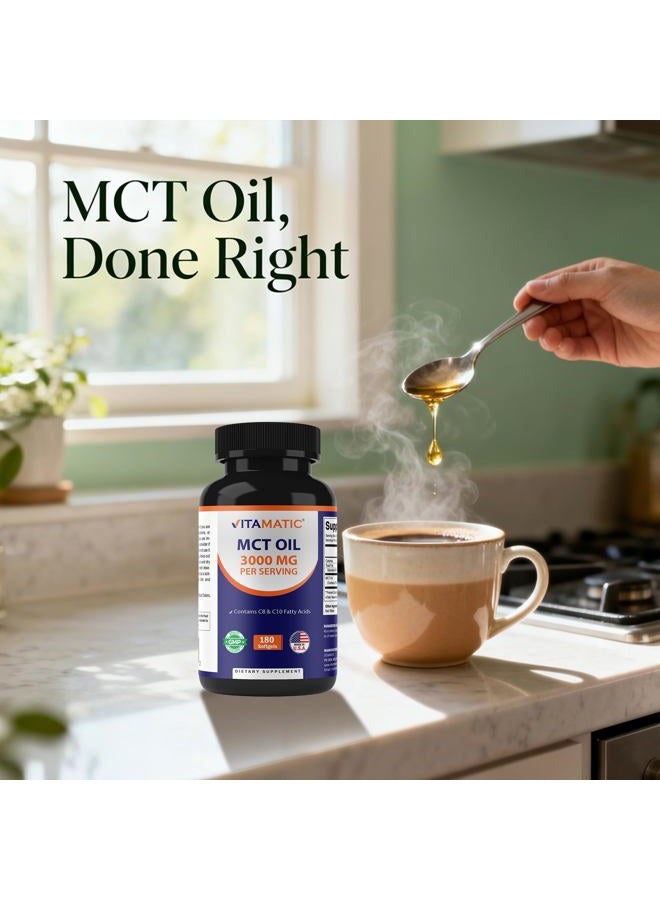 Vitamatic MCT Oil 3000 mg per Serving - 180 Softgels - from Coconut Oil - Contains 55% caprylic Acid C8 and 40% capric Acid C10 - Image 4